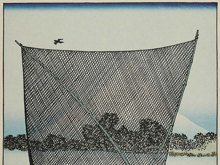 Mt. Fuji behind the net from the series One Hundred Views of Mount Fuji by Katsushika Hokusai, (Medium print size) / BJ327-607