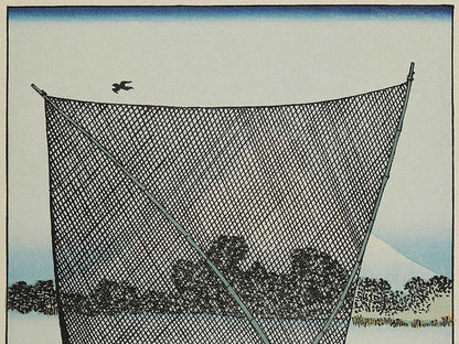 Mt. Fuji behind the net from the series One Hundred Views of Mount Fuji by Katsushika Hokusai, (Medium print size) / BJ327-607