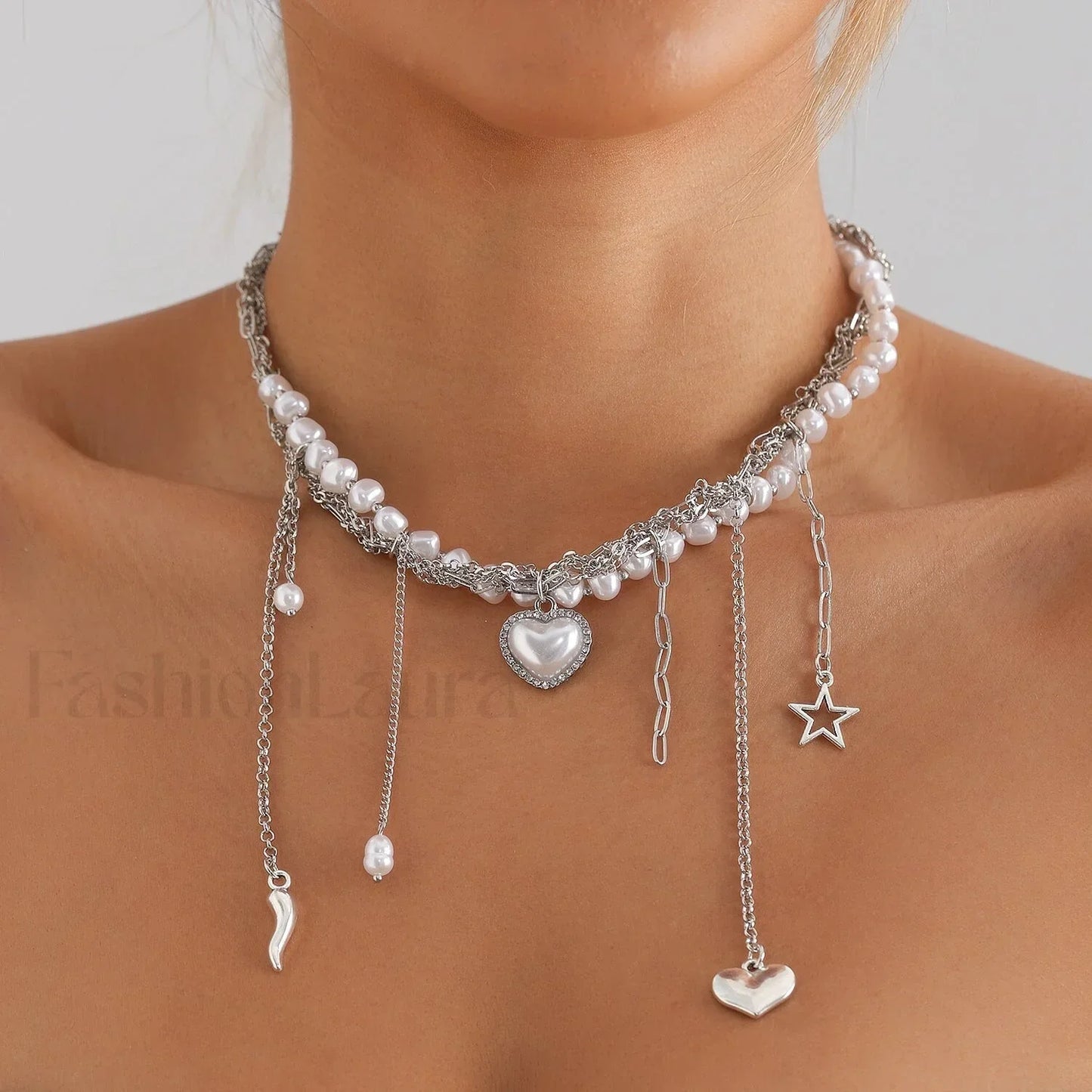 Multi-layer Tassel Pearl Star Pendant Necklace