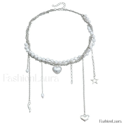 Multi-layer Tassel Pearl Star Pendant Necklace