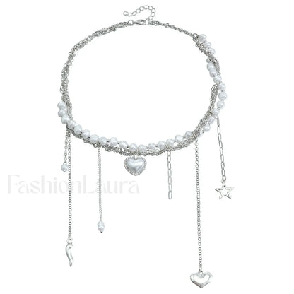 Multi-layer Tassel Pearl Star Pendant Necklace