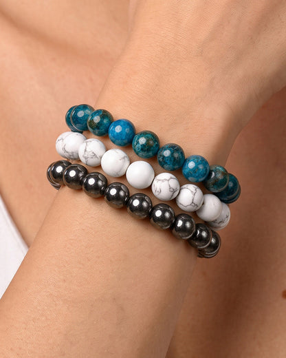 Navy White & Gray, Team Spirit Bracelet Stack, Gemstone Bracelet Set - 10mm