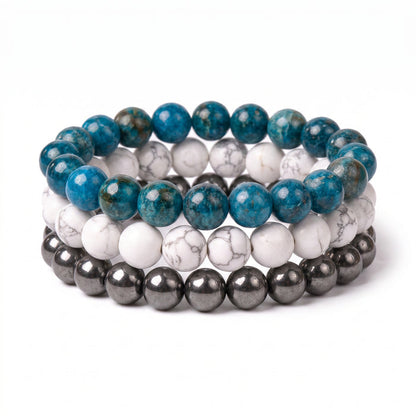 Navy White & Gray, Team Spirit Bracelet Stack, Gemstone Bracelet Set - 10mm