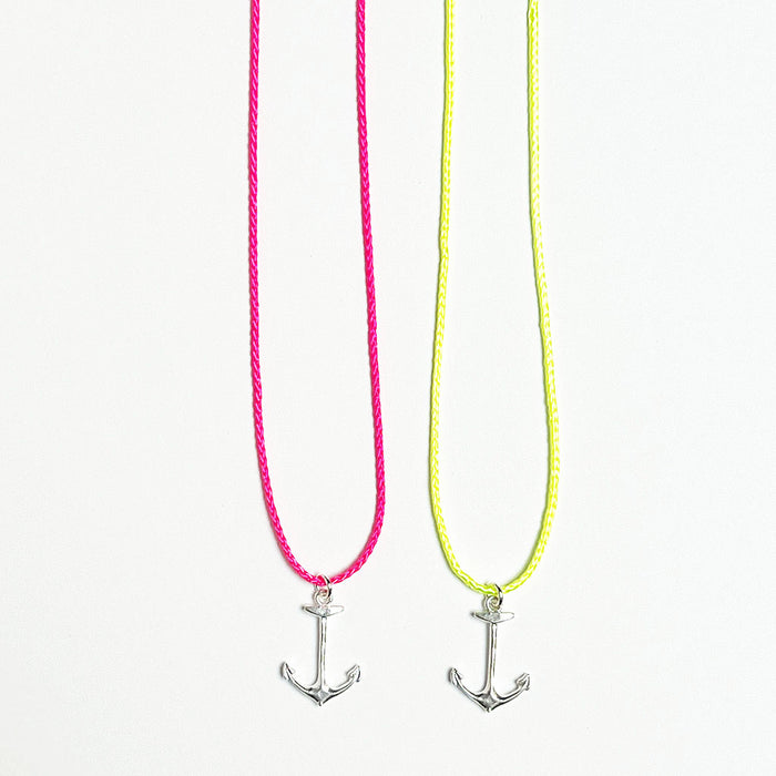 Neon Cord Necklace with Sterling Silver Pendant: Cape Cod Anchor