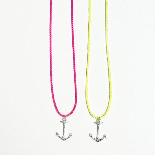 Neon Cord Necklace with Sterling Silver Pendant: Cape Cod Anchor