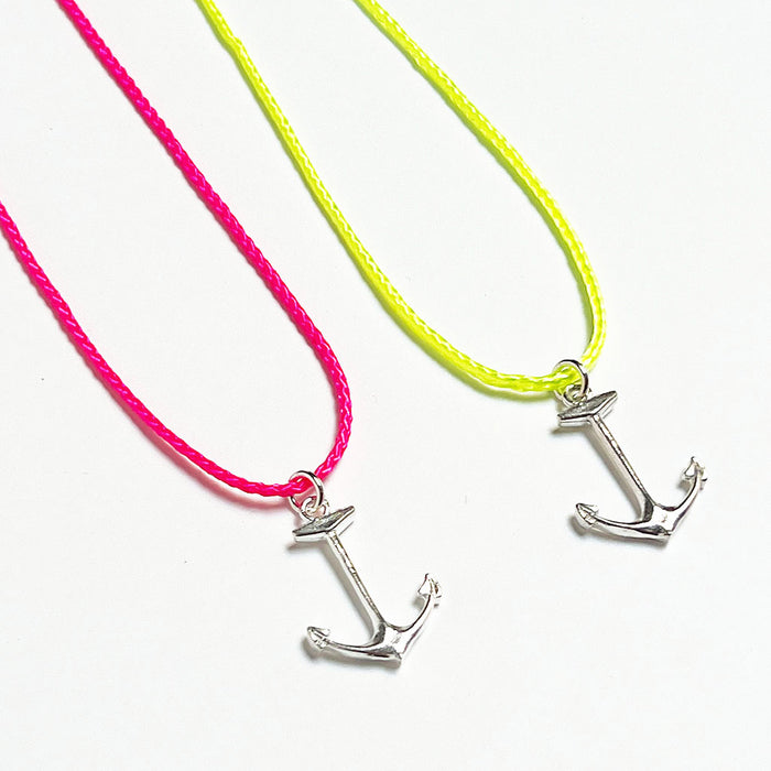 Neon Cord Necklace with Sterling Silver Pendant: Cape Cod Anchor