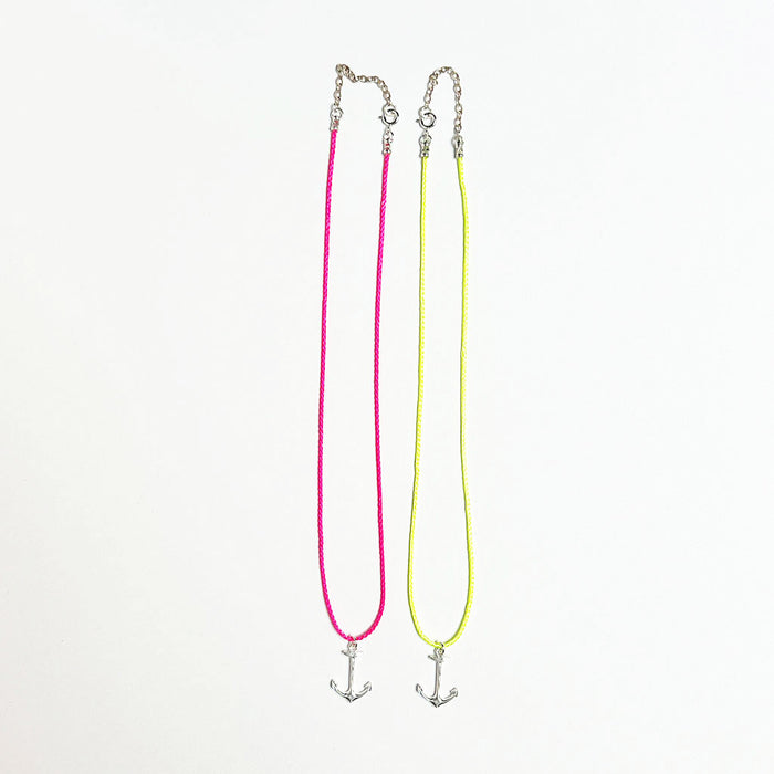 Neon Cord Necklace with Sterling Silver Pendant: Cape Cod Anchor