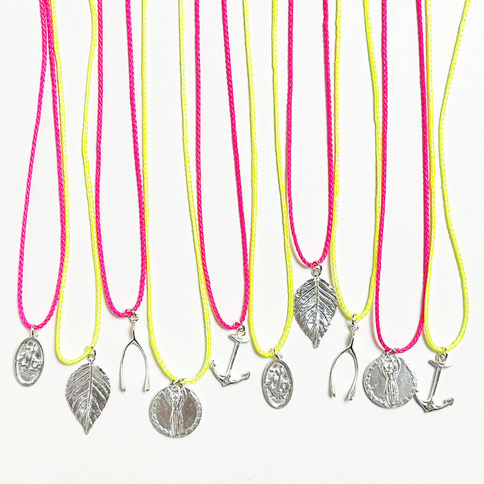 Neon Cord Necklace with Sterling Silver Pendant: Cape Cod Anchor