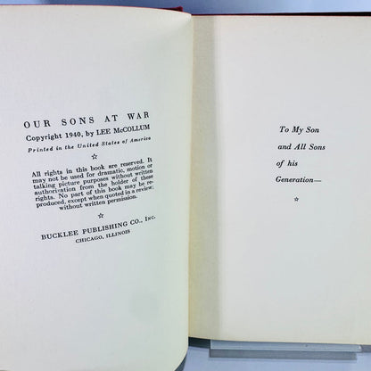 Our Sons at War by Lee McCollum 1940 Hardcover WWII Military History Illustrated Book