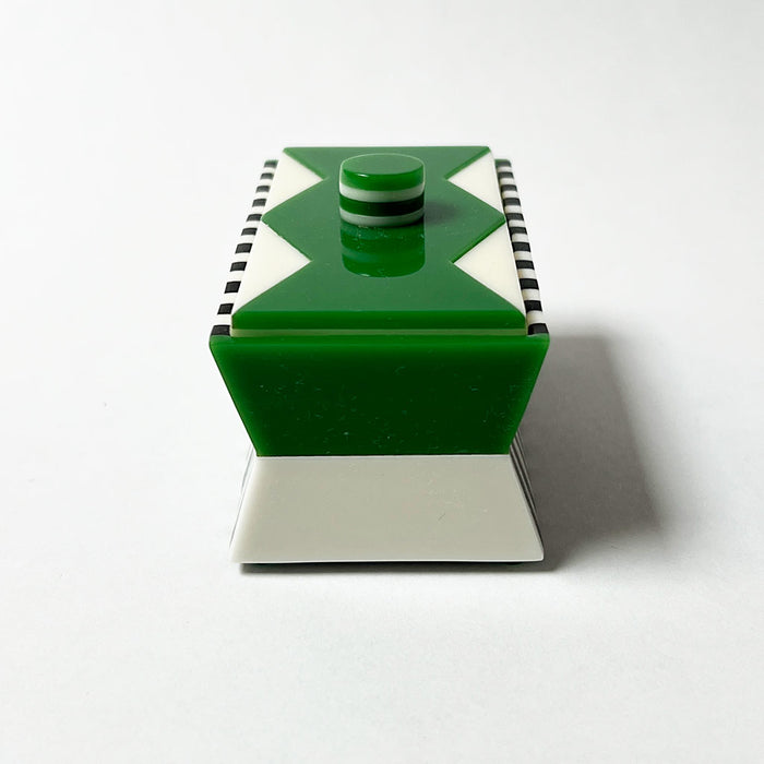 Polished Lucite Keepsake Box: Black, Cream, Green Zigzag