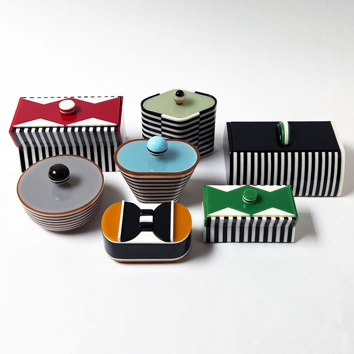 Polished Lucite Keepsake Box: Black, Cream, Green Zigzag