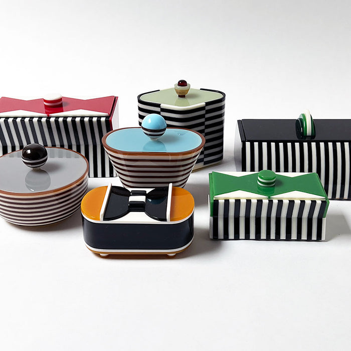 Polished Lucite Keepsake Box: Black, Cream, Green Zigzag