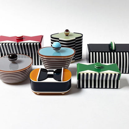 Polished Lucite Keepsake Box: Black, Cream, Green Zigzag