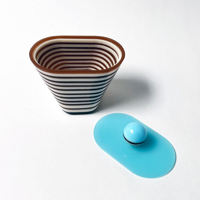 Polished Lucite Keepsake Box: Brown, Cream, Blue Oval