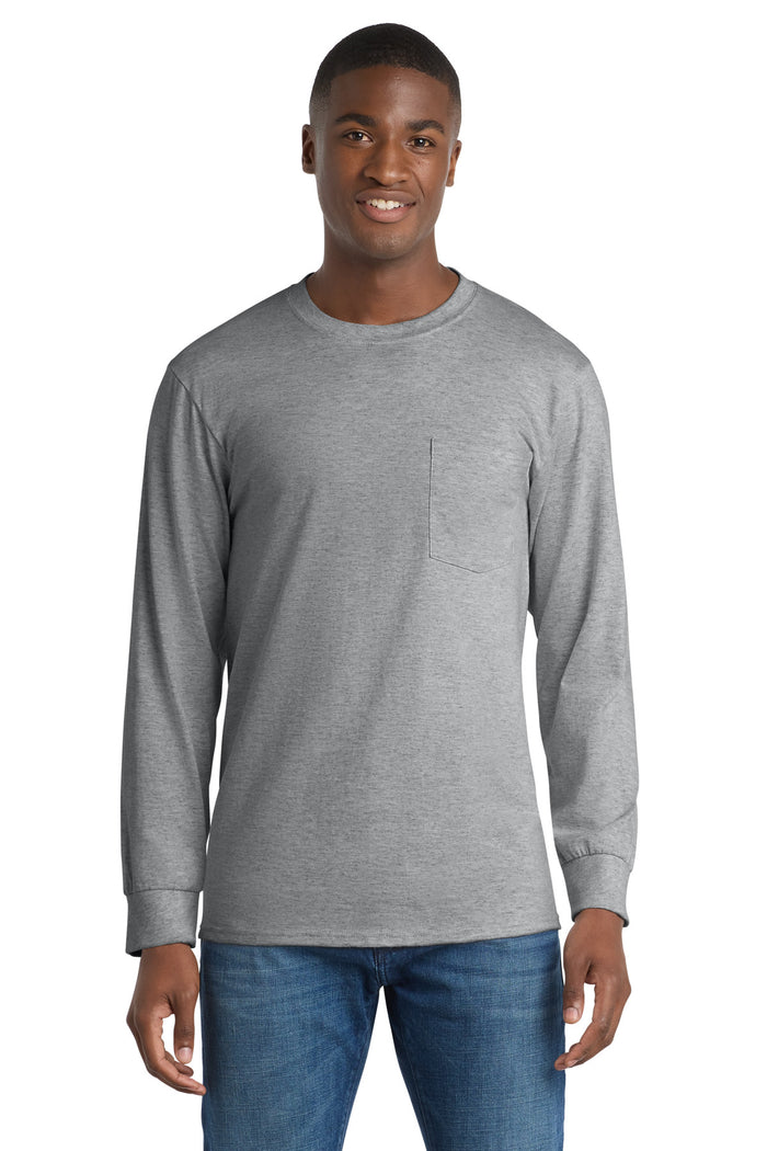 Port & Co™ Long Sleeve Essential Pocket Tee.  PC61LSP