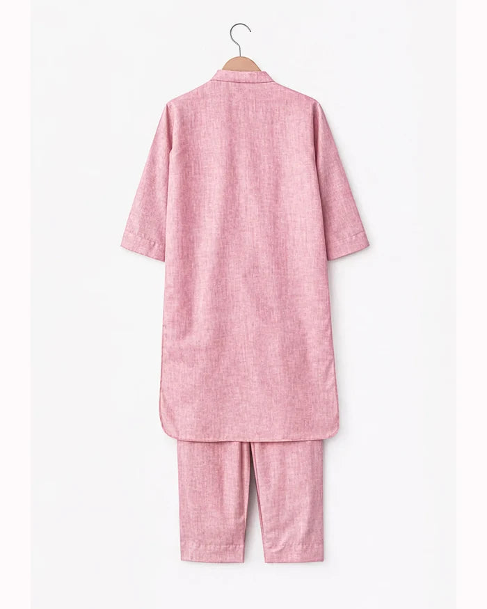 Powder Pink Linen Blend Kurta Co-ord Set for Women