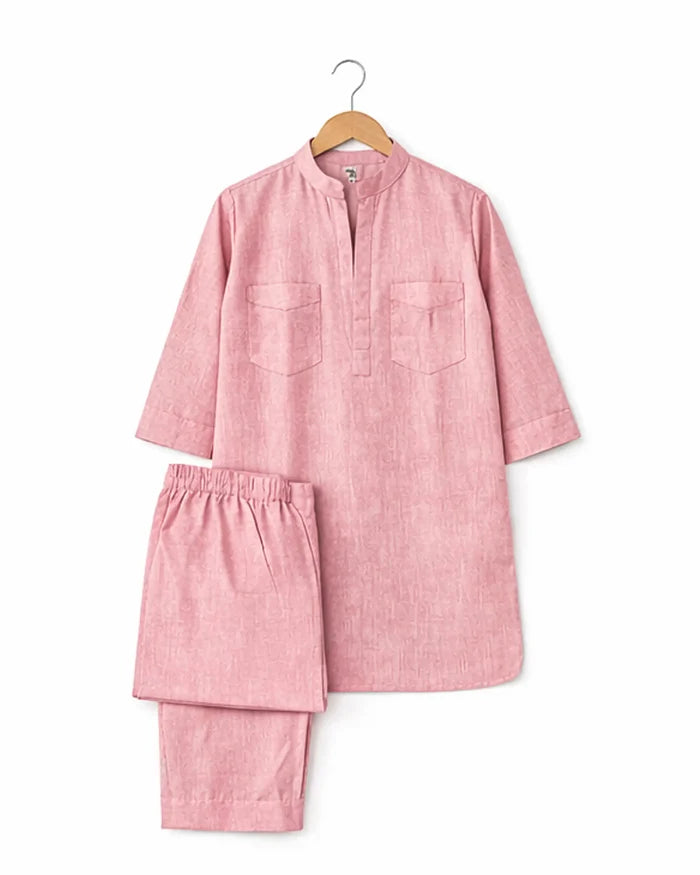 Powder Pink Linen Blend Kurta Co-ord Set for Women