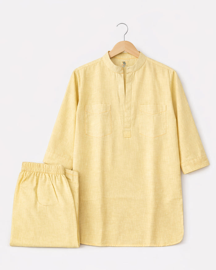 Powder Yellow Linen Blend Kurta Co-ord Set for Women