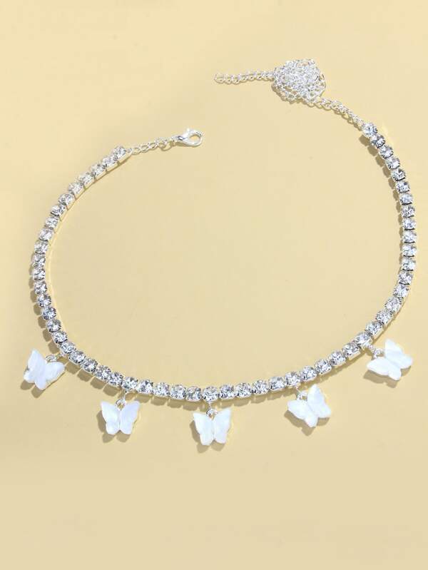 Rhinestone Butterfly Charm Necklace for Women