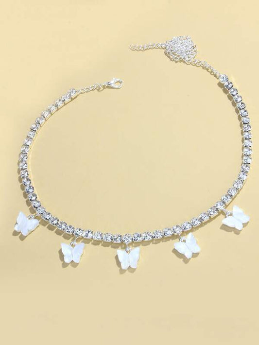 Rhinestone Butterfly Charm Necklace for Women