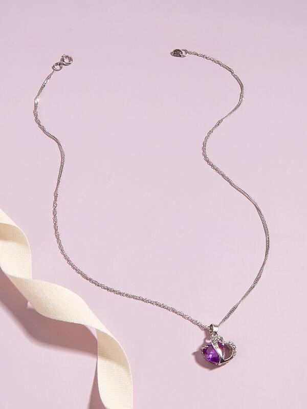 Rhinestone Heart Charm Necklace for Women