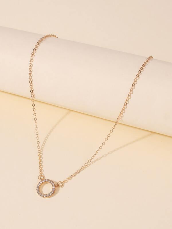 Rhinestone Round Charm Necklace for Women
