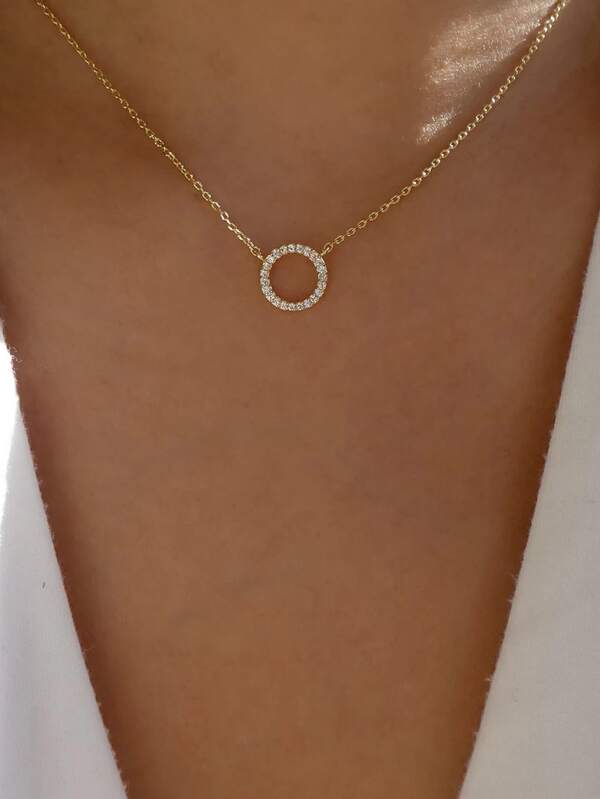 Rhinestone Round Charm Necklace for Women