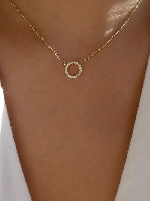 Rhinestone Round Charm Necklace for Women