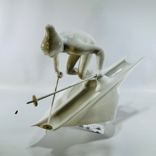 Royal Dux Bohemia Slalom Skier Figurine 1950s Jiří Černoch White Porcelain