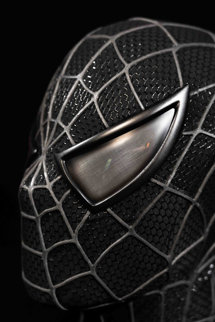 Sam Raimi Spidey Mask (Adults) with Full Head Shell & 3D Rubber Web (Black)