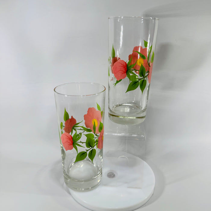 Set of 2 Franciscan Desert Rose Glass Tumblers | Libbey Floral Drinking Glasses 14 oz | Vintage Pink Rose Glassware Pair