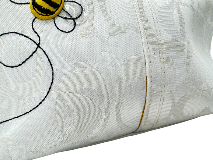 Coach Signature White Jacquard Shoulder Bag with Bee Appliqué | Style F053-7440