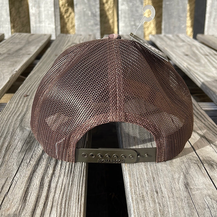 Southern Bred Caramel Leather Patch Richardson 112 Adjustable Snap Back Cap In Bark Duck