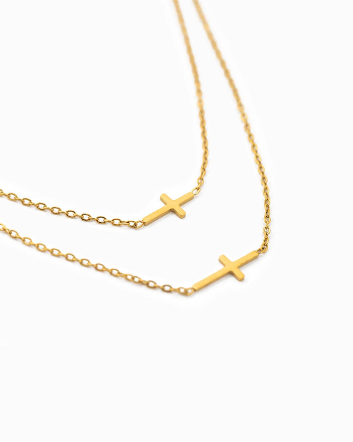 Stainless 2 Layered Cross Necklace