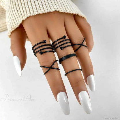 Stylish Ladies Gothic Punk Black Joint Rings Collection