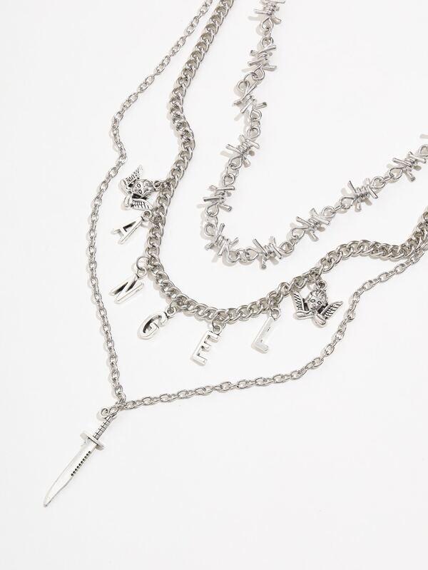 Thorn & Angel Charm Layered Necklace for Women