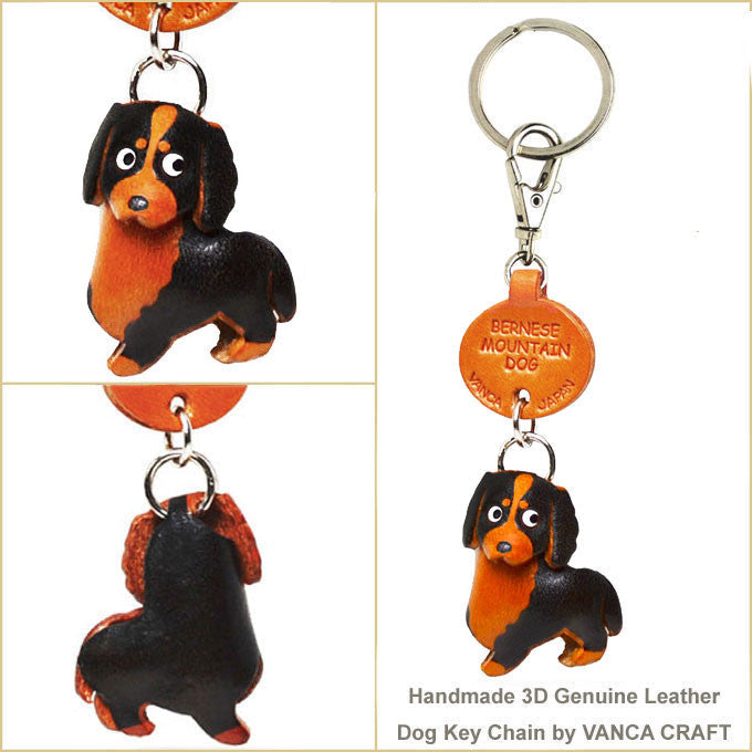 Three Dimensional Leather Bernese Keychain