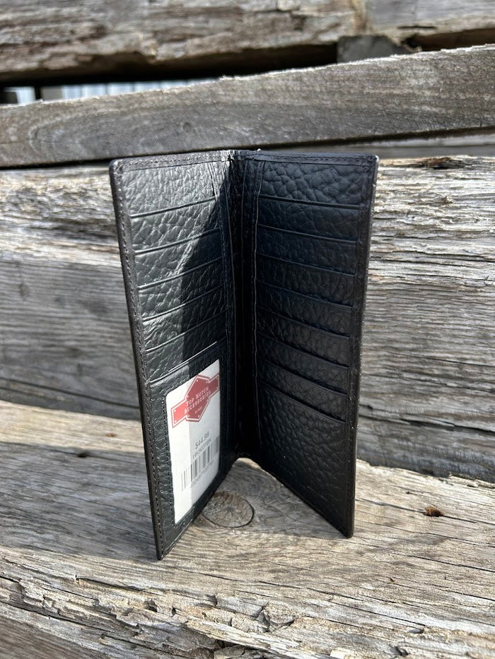 Top Notch Accessories Black Basketweave Leather Tall Wallet with Praying Cowboy Concho