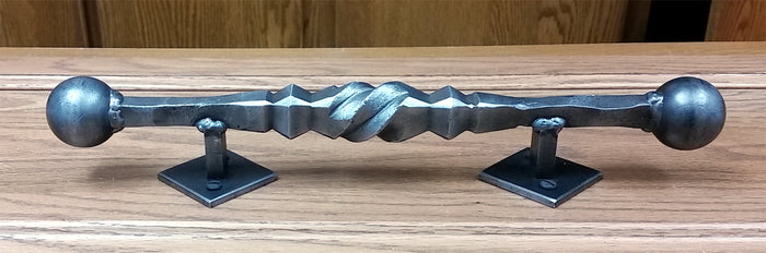 Tuscan Door Pull Barn Door Handle with Ball Finials - Natural Metal - Side View - Wild West Hardware