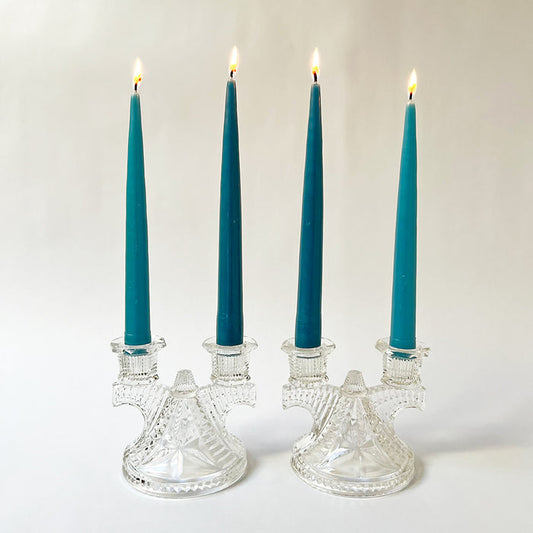 Vintage Clear Cut Glass Candle Holders (Set of 2)