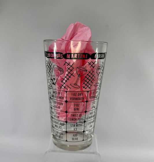 Vintage Federal Glass Cocktail Mixer, MCM Recipe Shaker Glass, Tom Collins Martini Gibson Barware, 6 Inch Measuring Glass