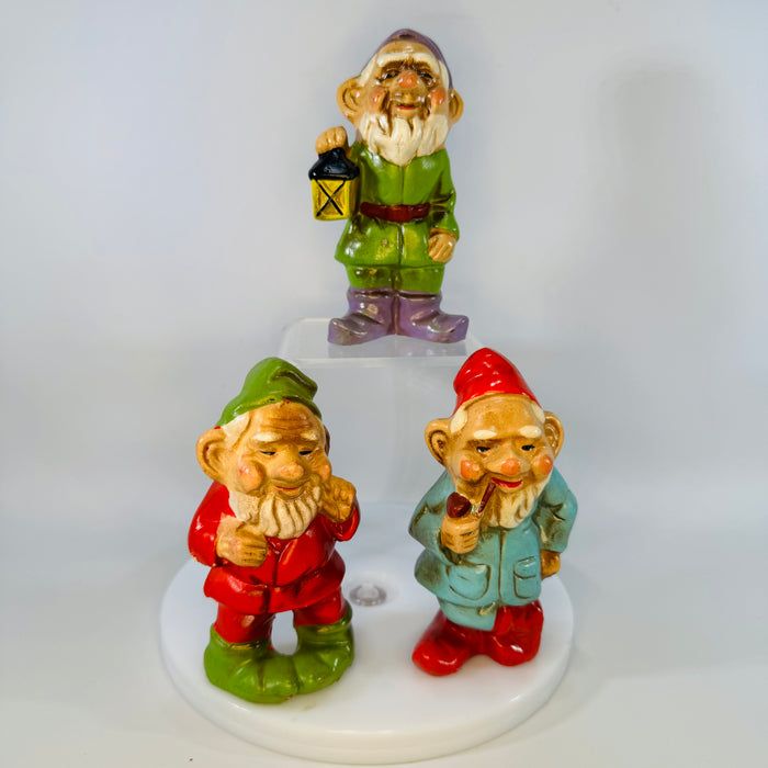 Vintage Japan Elf Gnome Figurines Set of 3, Chalkware Christmas Ornaments, 1950s 1960s Shelf Sitters, Cottagecore Fairy Garden Decor