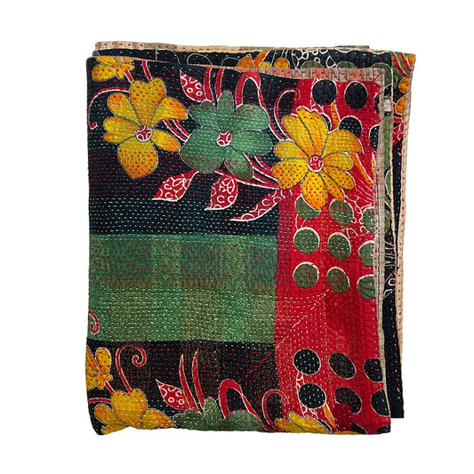 Vintage Kantha Reversible Cotton Throw Blanket (D1)