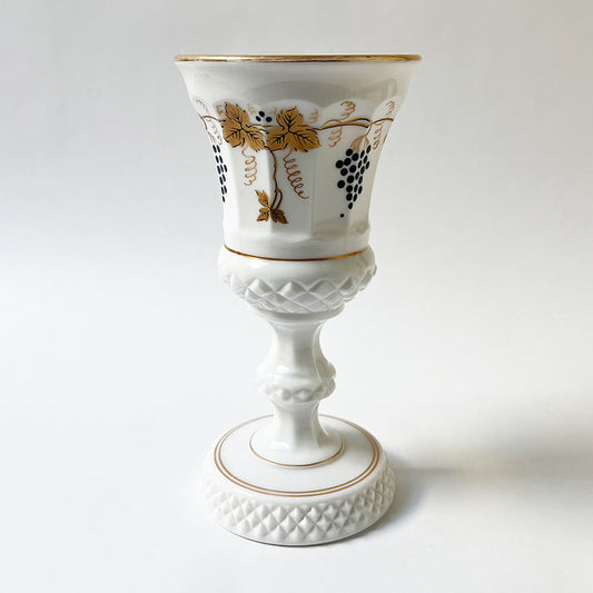 Vintage Large Milk Glass Goblet with Grapes & Vines