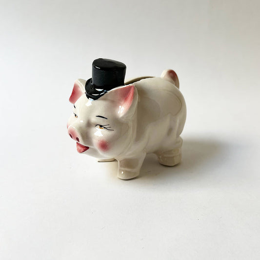 Vintage Pig in a Top Hat Ceramic Coin Bank Made in Japan