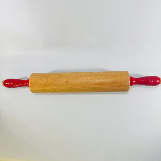 Vintage Red Handle Wooden Rolling Pin 17.5 Inch Farmhouse Baking Pastry Roller
