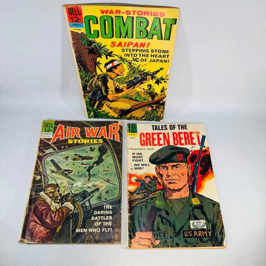 Vintage War Comics Lot — Dell Combat #26, Air War Stories #1, Tales of the Green Beret #1 (1964–1967) — Dell Comics | Silver Age Set, War Comics