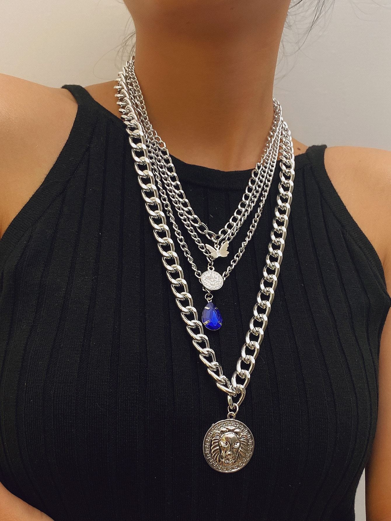 Water Drop Gemstone Layered Necklace for Women