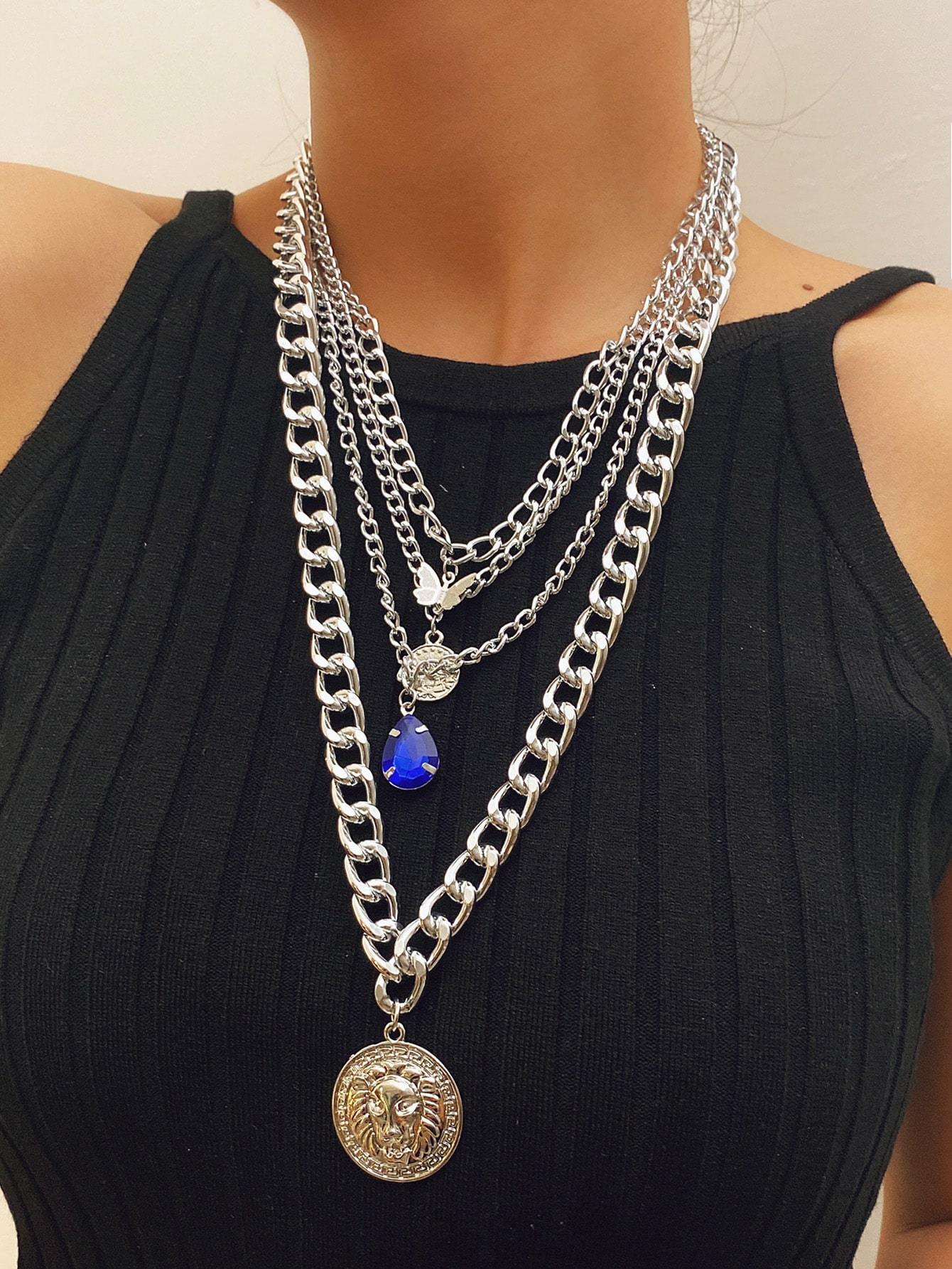 Water Drop Gemstone Layered Necklace for Women