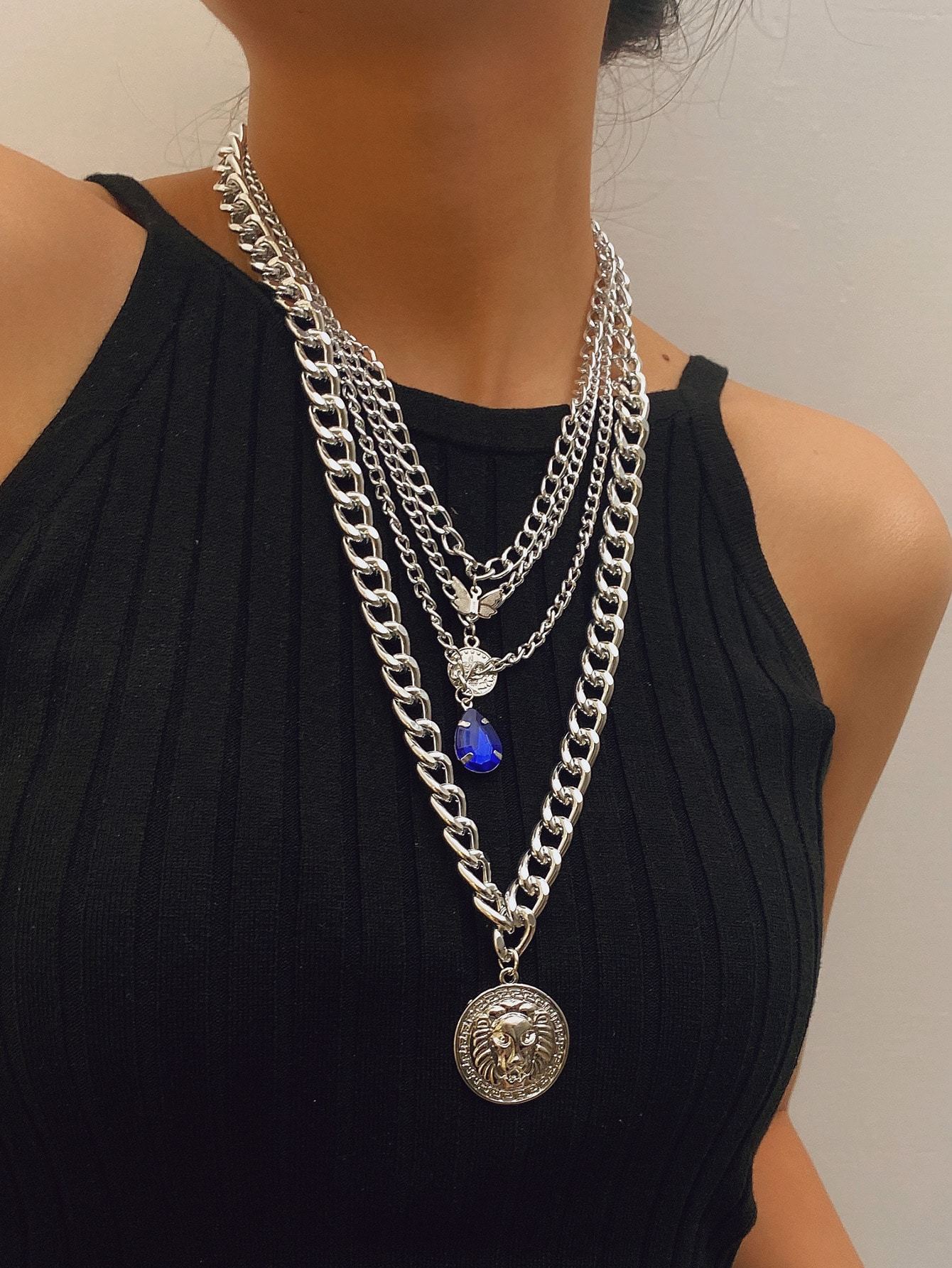 Water Drop Gemstone Layered Necklace for Women